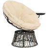 360° Swivel Outdoor Papasan Chair, Overstuffed Circle Chair with Side Tray, Thickened Cushion for Indoor, Patio, Beige