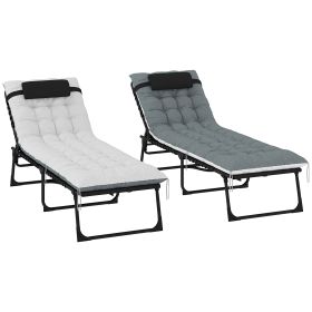 Outdoor Chaise Lounge Chair Set of 2, 5-Level Adjustable Folding Pool Lounge Chairs with Cushions, Black/Gray