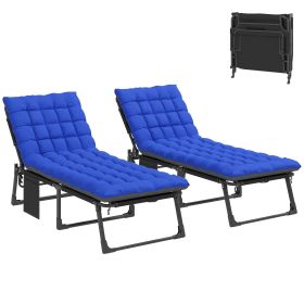Folding Chaise Lounge Chair Outdoor Tanning Chair Set of 2 with 5-Position Backrest, Cushions, Side Pocket, Gray/Blue