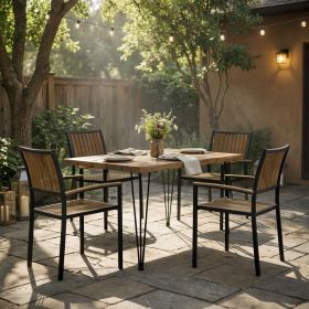 5 PCS Outdoor Dining Set for 4, Square Table with Acacia Wood Top & Chairs, 32.5" Modern Furniture Set for Patio, Deck, Backyard, Porch,Teak + Bl