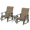 3-Piece Outdoor Gliders Set Bistro Set with Steel Frame, Tempered Glass Top Table for Patio, Garden, Light Mixed Brown