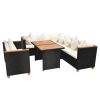 Patio Furniture Set Set of 5 Black and Cream White Poly Rattan