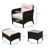 5 Pieces Rattan Wicker Lounge Chair Outdoor Patio Conversation Set with 2 Cushioned Chairs, 2 Ottomans and Tempered Glass Top Coffee Table