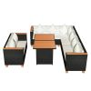 Patio Furniture Set Set of 5 Black and Cream White Poly Rattan