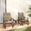 3-Piece Outdoor Gliders Set Bistro Set with Steel Frame, Tempered Glass Top Table for Patio, Garden, Light Mixed Brown
