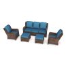 Patio Furniture Set Rattan Outdoor Sectional Conversation Sets 3-Seat Outdoor Couch,2 Single Chair and 2 Ottoman for Lawn, Balcony, Garden