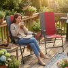 Folding Patio Chairs Set of 2, Padded High Back Lawn Camping Chairs with Armrests, 600D Oxford Fabric, Red