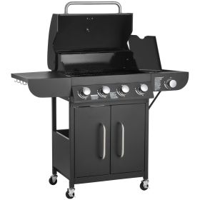 Gas Grill, 4 Burner Propane Gas Grill with Side Burner, 425 SQ.In Grilling Area, Carbon Steel Enamel Grates, Outdoor 52 (Burner BTU: 10000 BTU x 4)